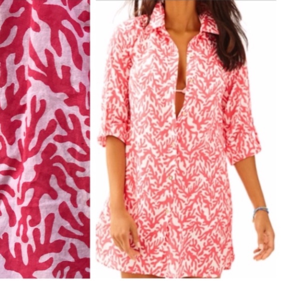 LILLY PULITZER WOMENS CAPTIVA TUNIC TOP DRESS ISLAND CORAL MINI SIZE XL BEACH - Picture 1 of 5